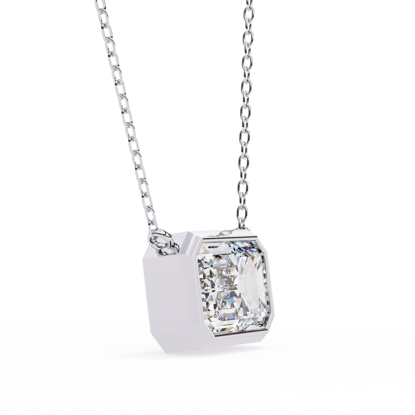 Emerald Cut Bezel Set Solitaire Pendant Necklace